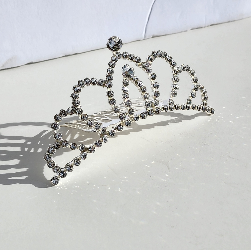 Mini Crystal Rhinestone Crown Hair Comb Princess Tiara Crown Headpiece - Picture 5 of 5